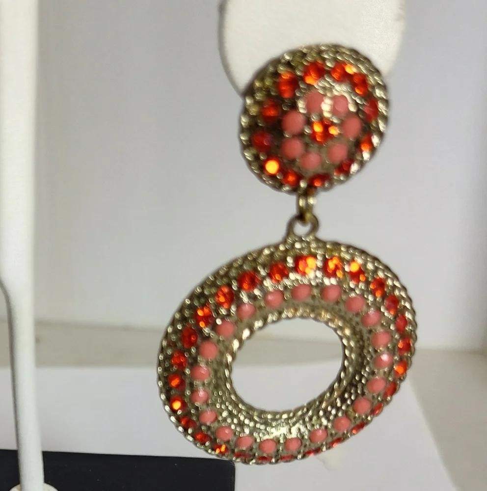 Joan Rivers Gold and Orange Crystal Hoop Earrings NWOT